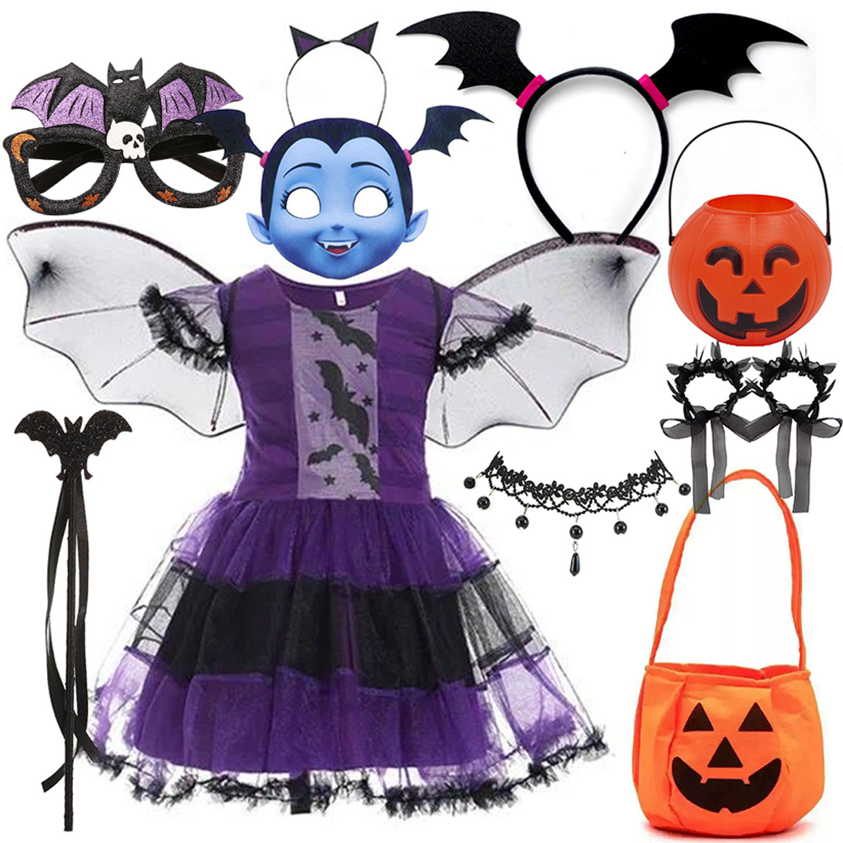 Kids Face Mask - Girls Halloween Vampire Bat Costume Dress